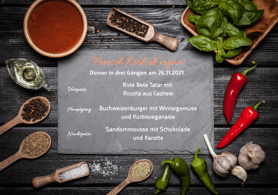 Schiefertafel mit 3-Gang-Dinner am 26.11.21